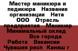 Мастер маникюра и педикюра › Название организации ­ Ната, ООО › Отрасль предприятия ­ Маникюр › Минимальный оклад ­ 35 000 - Все города Работа » Вакансии   . Чувашия респ.,Канаш г.